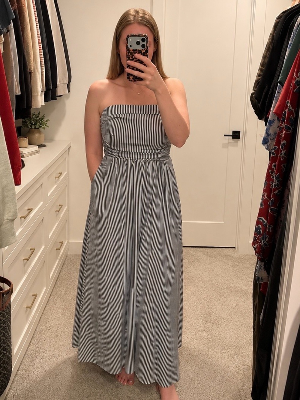 Striped Strapless Maxi Dress in Black and White